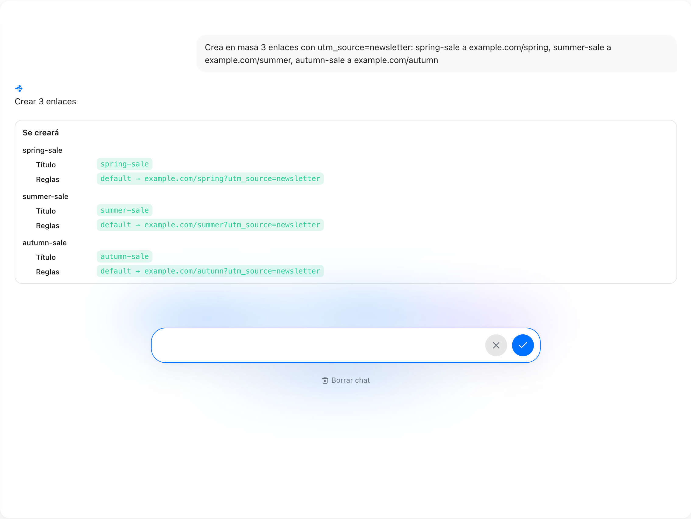 Chat de Revolink AI mostrando una tarjeta de antes y después con los cambios propuestos, a la espera de confirmación
