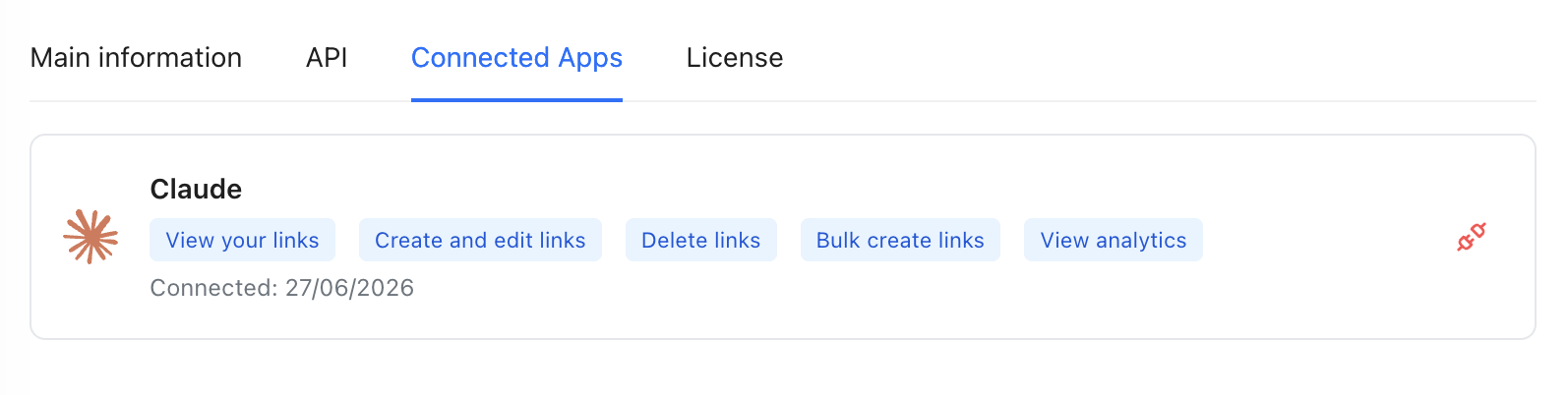 📸 SCREENSHOT: Settings → Connected Apps section showing one connected MCP client with a Revoke button.